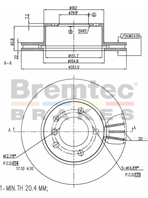 Bremtec Euro-Line Disc Brake Rotor (Pair) 283.9mm BDR16450EL Discs Bremtec - Micks Gone Bush