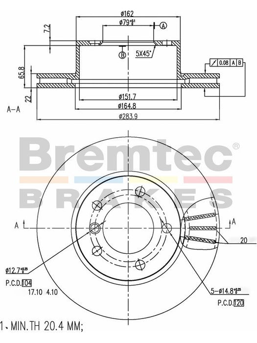 Bremtec Euro-Line Disc Brake Rotor (Pair) 283.9mm BDR16450EL Discs Bremtec - Micks Gone Bush