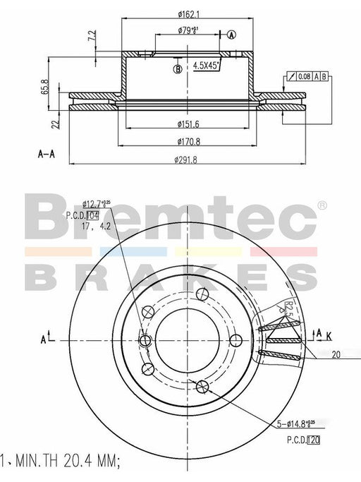 Bremtec Euro-Line Disc Brake Rotor (Pair) 291.8mm BDR16460EL Discs Bremtec - Micks Gone Bush