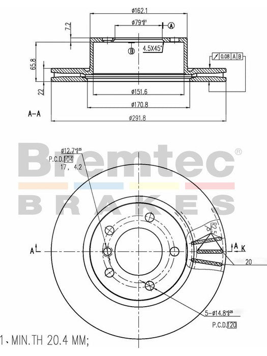 Bremtec Euro-Line Disc Brake Rotor (Pair) 291.8mm BDR16460EL Discs Bremtec - Micks Gone Bush
