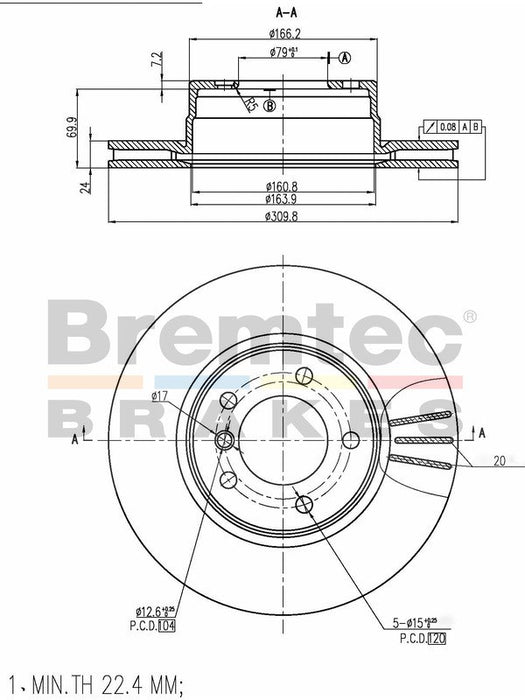 Bremtec Euro-Line Disc Brake Rotor (Single) 309.8mm BDR16580EL Discs Bremtec - Micks Gone Bush