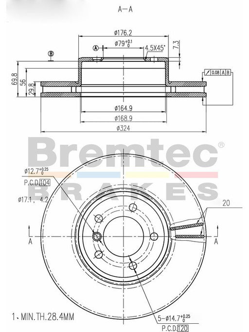 Bremtec Euro-Line Disc Brake Rotor (Single) 324mm BDR16590EL Discs Bremtec - Micks Gone Bush