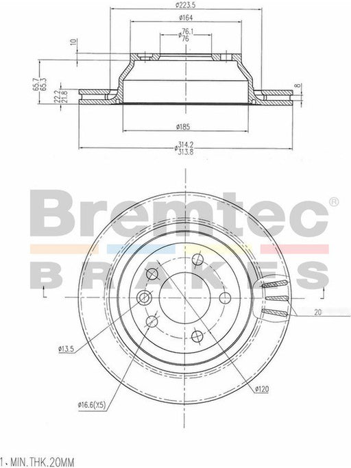 Bremtec Euro-Line Disc Brake Rotor (Single) 314.00mm BDR16800EL Discs Bremtec - Micks Gone Bush