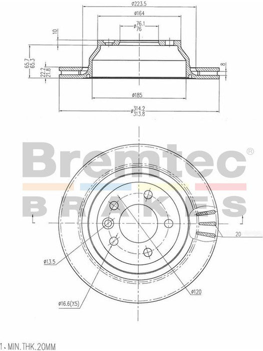 Bremtec Euro-Line Disc Brake Rotor (Single) 314.00mm BDR16800EL Discs Bremtec - Micks Gone Bush