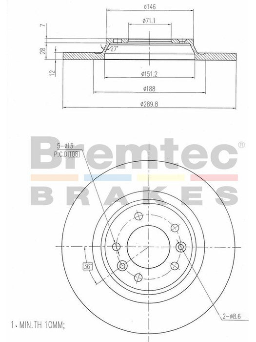 Bremtec Euro-Line Disc Brake Rotor (Pair) 289.8mm BDR16880EL Discs Bremtec - Micks Gone Bush