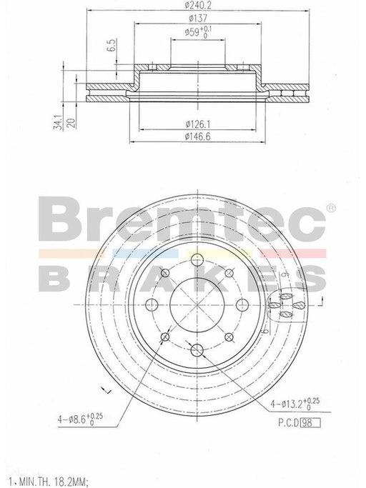 Bremtec Euro-Line Disc Brake Rotor (Pair) 240.2mm BDR16890EL Discs Bremtec - Micks Gone Bush