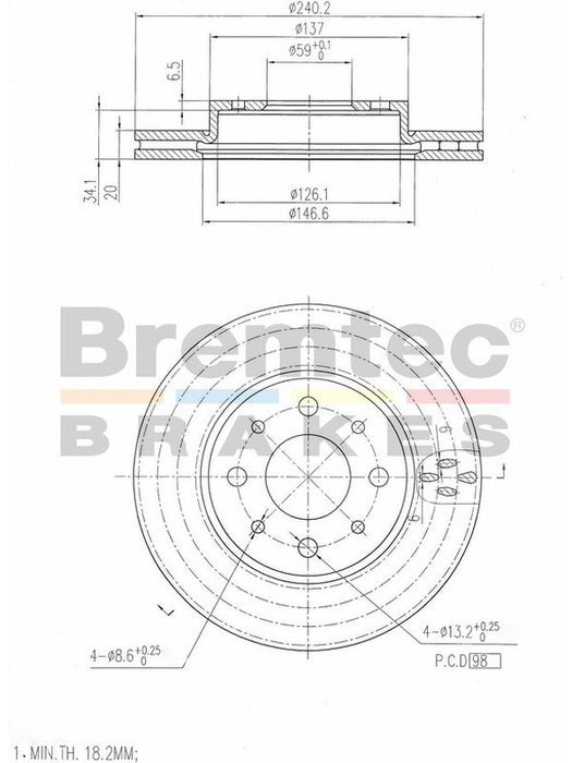Bremtec Euro-Line Disc Brake Rotor (Pair) 240.2mm BDR16890EL Discs Bremtec - Micks Gone Bush