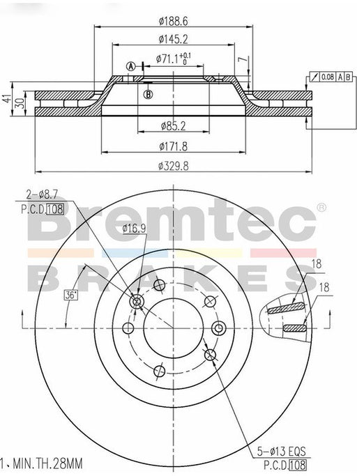 Bremtec Euro-Line Disc Brake Rotor (Pair) 329.8mm BDR16900EL Discs Bremtec - Micks Gone Bush