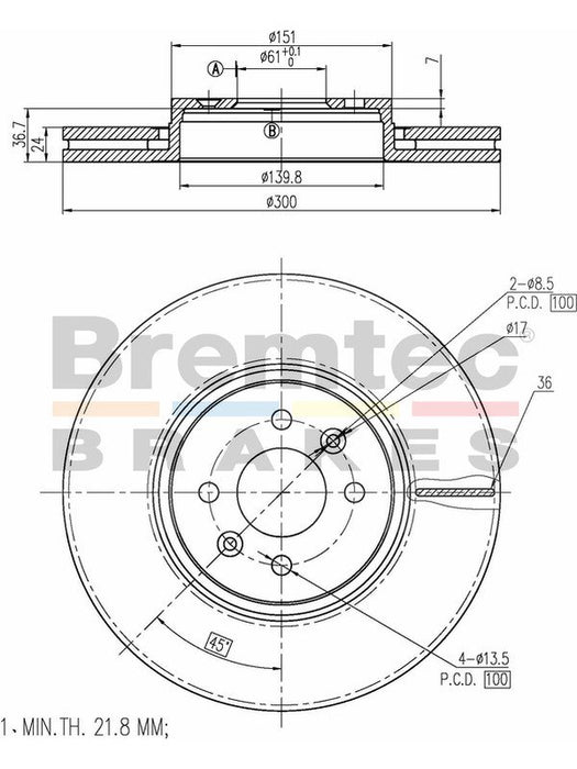 Bremtec Euro-Line Disc Brake Rotor (Pair) 300mm BDR16930EL Discs Bremtec - Micks Gone Bush