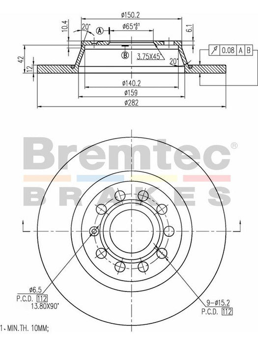 Bremtec Euro-Line High Grade Disc Brake Rotor (Pair) 281.8mm BDR16980ELH Discs Bremtec - Micks Gone Bush