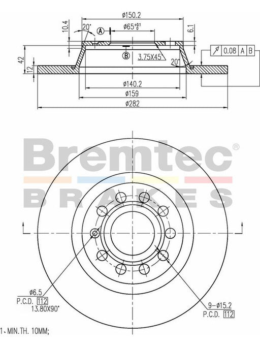 Bremtec Euro-Line Disc Brake Rotor (Pair) 281.8mm BDR16980EL Discs Bremtec - Micks Gone Bush