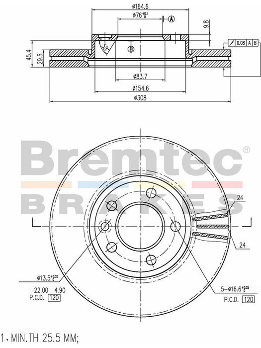 Bremtec Euro-Line High Grade Disc Brake Rotor (Pair) 308mm BDR17040ELH Discs Bremtec - Micks Gone Bush