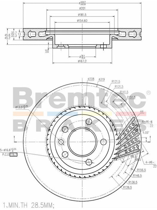 Bremtec Euro-Line Disc Brake Rotor (Single) 333.00mm BDR17050EL Discs Bremtec - Micks Gone Bush