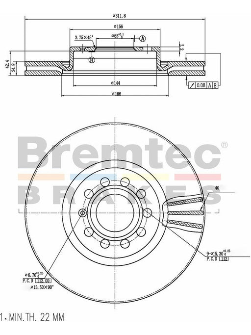Bremtec Euro-Line High Grade Disc Brake Rotor (Pair) 312mm BDR17060ELH Discs Bremtec - Micks Gone Bush
