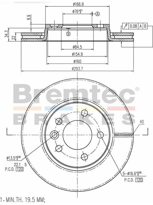 Bremtec Euro-Line High Grade Disc Brake Rotor (Pair) 293.7mm BDR17080ELH Discs Bremtec - Micks Gone Bush