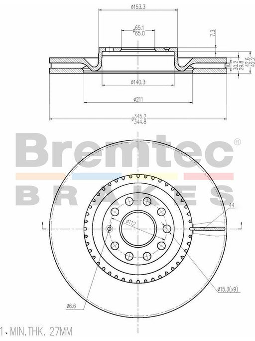 Bremtec Euro-Line Disc Brake Rotor (Pair) 345mm BDR17180EL Discs Bremtec - Micks Gone Bush