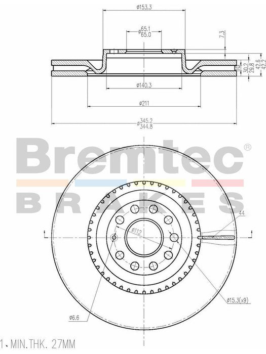 Bremtec Euro-Line Disc Brake Rotor (Pair) 345mm BDR17180EL Discs Bremtec - Micks Gone Bush