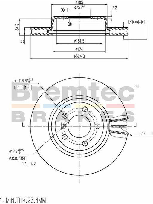 Bremtec Euro-Line Disc Brake Rotor (Pair) 324.8mm BDR17190EL Discs Bremtec - Micks Gone Bush