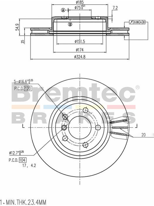 Bremtec Euro-Line Disc Brake Rotor (Pair) 324.8mm BDR17190EL Discs Bremtec - Micks Gone Bush