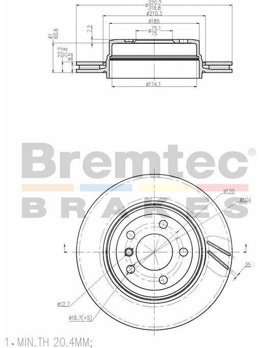 Bremtec Euro-Line Disc Brake Rotor (Single) 320mm BDR17200EL Discs Bremtec - Micks Gone Bush