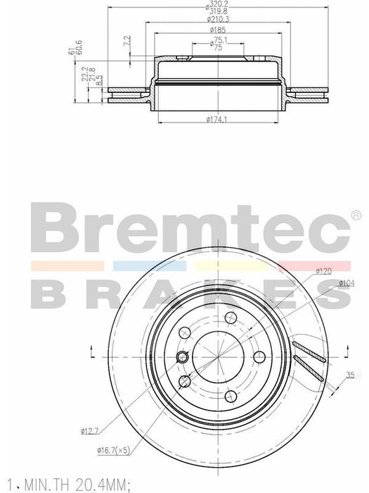 Bremtec Euro-Line Disc Brake Rotor (Single) 320mm BDR17200EL Discs Bremtec - Micks Gone Bush