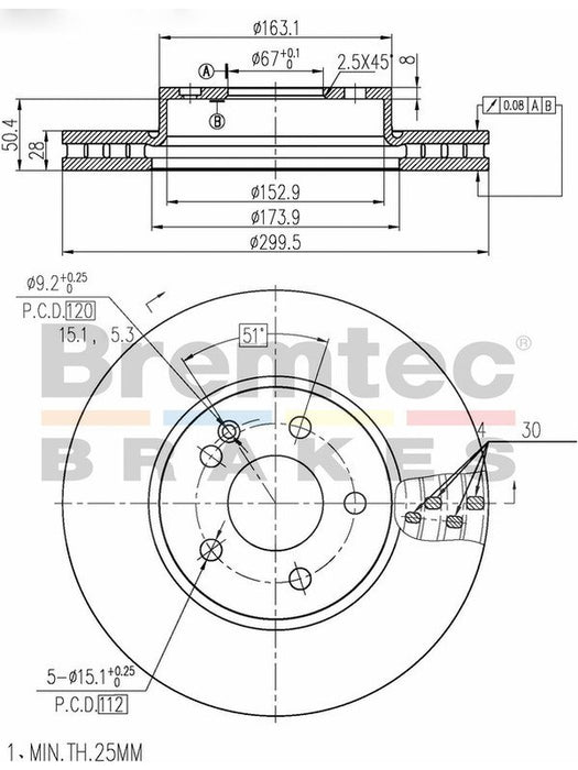 Bremtec Euro-Line High Grade Disc Brake Rotor (Pair) 299.5mm BDR17280ELH Discs Bremtec - Micks Gone Bush