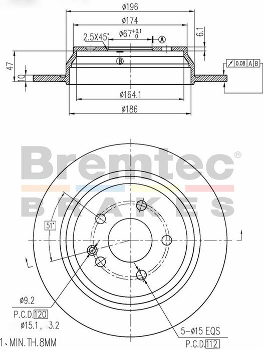 Bremtec Euro-Line Disc Brake Rotor (Pair) 296mm BDR17290EL Discs Bremtec - Micks Gone Bush