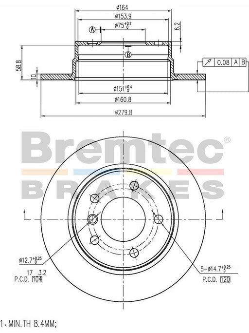 Bremtec Euro-Line Disc Brake Rotor (Single) 279.80mm BDR17310EL Discs Bremtec - Micks Gone Bush