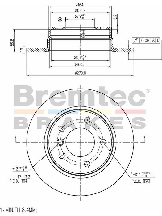 Bremtec Euro-Line Disc Brake Rotor (Single) 279.80mm BDR17310EL Discs Bremtec - Micks Gone Bush