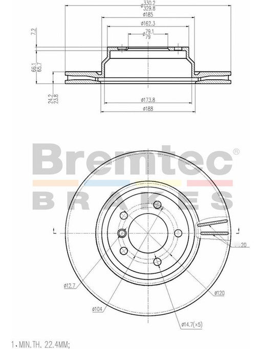 Bremtec Euro-Line Disc Brake Rotor (Single) 330mm BDR17320EL Discs Bremtec - Micks Gone Bush