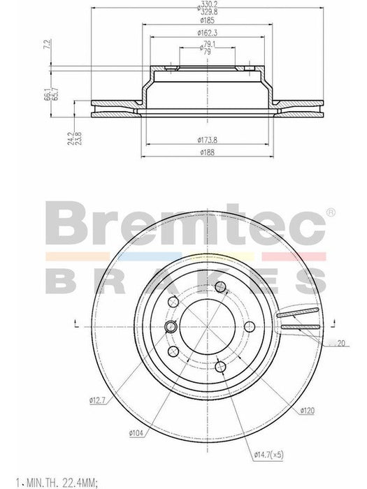 Bremtec Euro-Line Disc Brake Rotor (Single) 330mm BDR17320EL Discs Bremtec - Micks Gone Bush