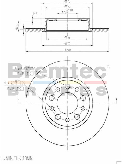 Bremtec Euro-Line Disc Brake Rotor (Pair) 278mm BDR17410EL Discs Bremtec - Micks Gone Bush