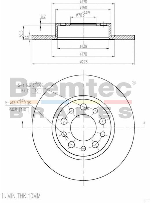 Bremtec Euro-Line Disc Brake Rotor (Pair) 278mm BDR17410EL Discs Bremtec - Micks Gone Bush