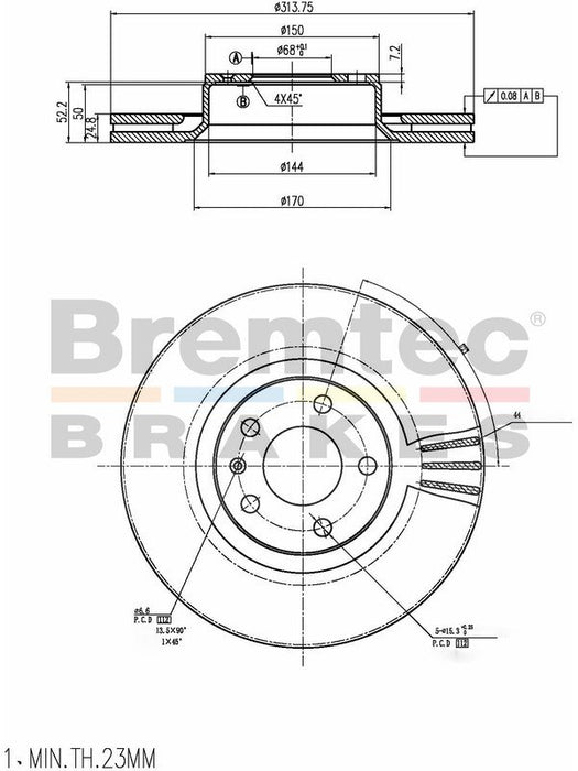 Bremtec Euro-Line Disc Brake Rotor (Single) 313.75mm BDR17420EL Discs Bremtec - Micks Gone Bush