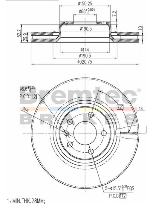 Bremtec Euro-Line Disc Brake Rotor (Pair) 320.8mm BDR17430EL Discs Bremtec - Micks Gone Bush