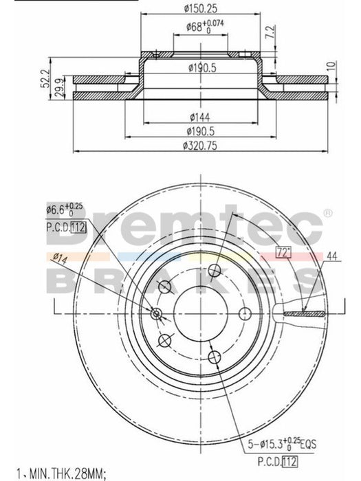Bremtec Euro-Line Disc Brake Rotor (Pair) 320.8mm BDR17430EL Discs Bremtec - Micks Gone Bush