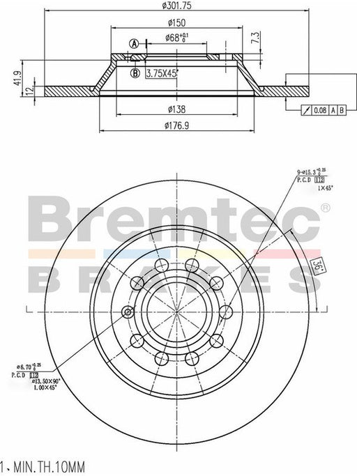 Bremtec Euro-Line Disc Brake Rotor (Pair) 301.7mm BDR17440EL Discs Bremtec - Micks Gone Bush