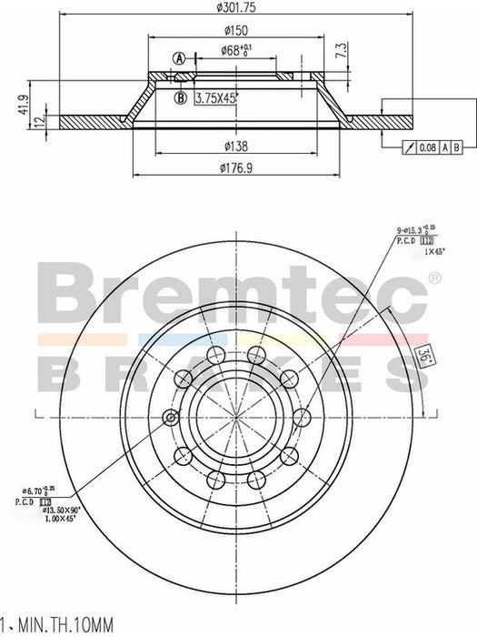 Bremtec Euro-Line Disc Brake Rotor (Pair) 301.7mm BDR17440EL Discs Bremtec - Micks Gone Bush