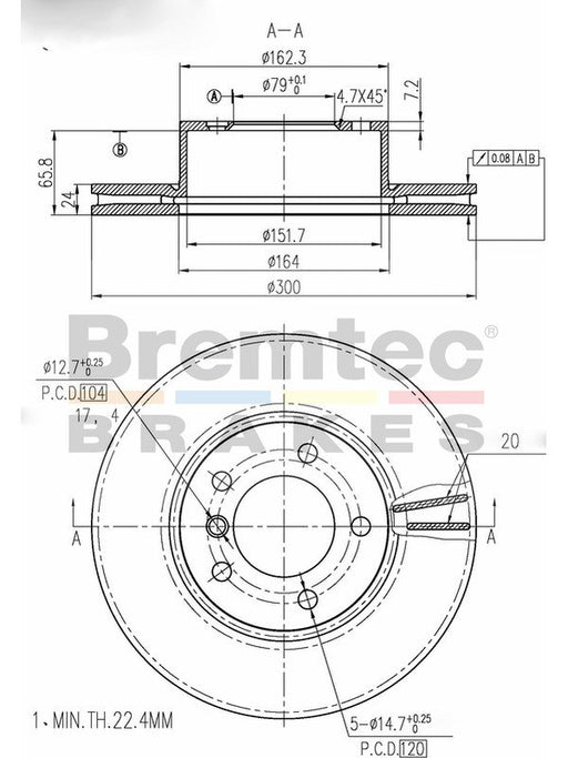 Bremtec Euro-Line High Grade Disc Brake Rotor (Pair) 300mm BDR17450ELH Discs Bremtec - Micks Gone Bush