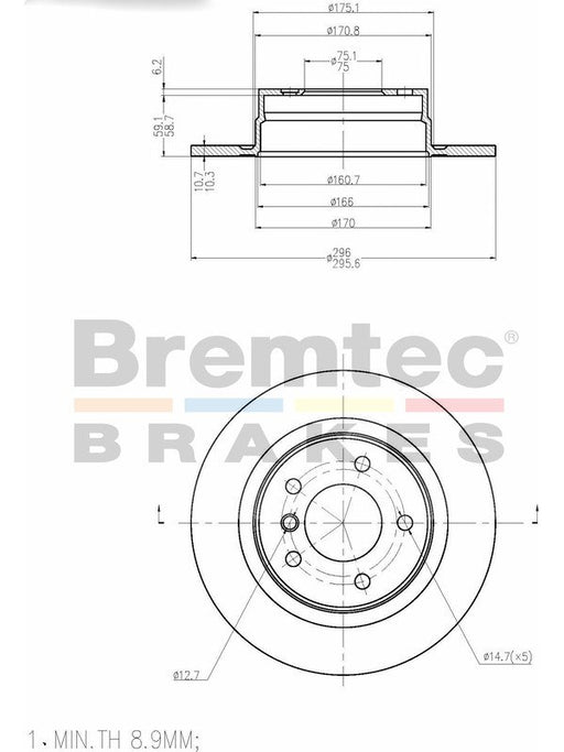 Bremtec Euro-Line Disc Brake Rotor (Pair) 295.8mm BDR17460EL Discs Bremtec - Micks Gone Bush