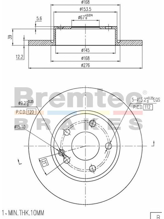 Bremtec Euro-Line Disc Brake Rotor (Pair) 276.00mm BDR17510EL Discs Bremtec - Micks Gone Bush