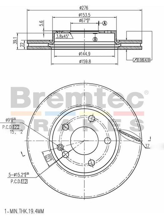 Bremtec Euro-Line Disc Brake Rotor (Pair) 276mm BDR17520EL Discs Bremtec - Micks Gone Bush