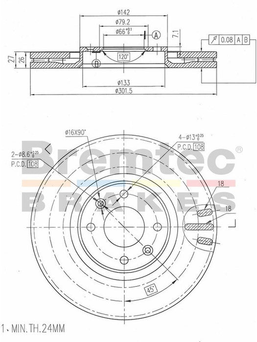 Bremtec Euro-Line Disc Brake Rotor (Pair) 301.5mm BDR17550EL Discs Bremtec - Micks Gone Bush