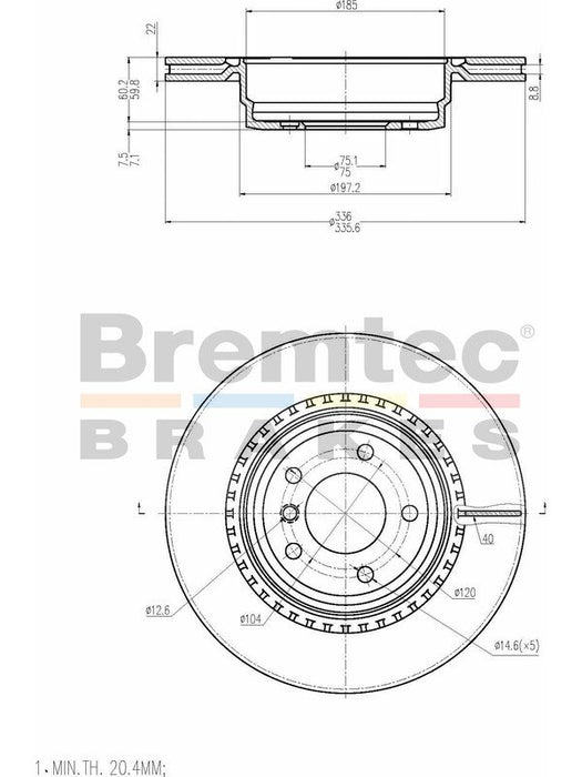 Bremtec Euro-Line Disc Brake Rotor (Pair) 336mm BDR17570EL Discs Bremtec - Micks Gone Bush