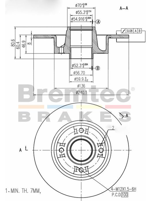 Bremtec Euro-Line Disc Brake Rotor (Single) 240.1mm BDR17620EL Discs Bremtec - Micks Gone Bush