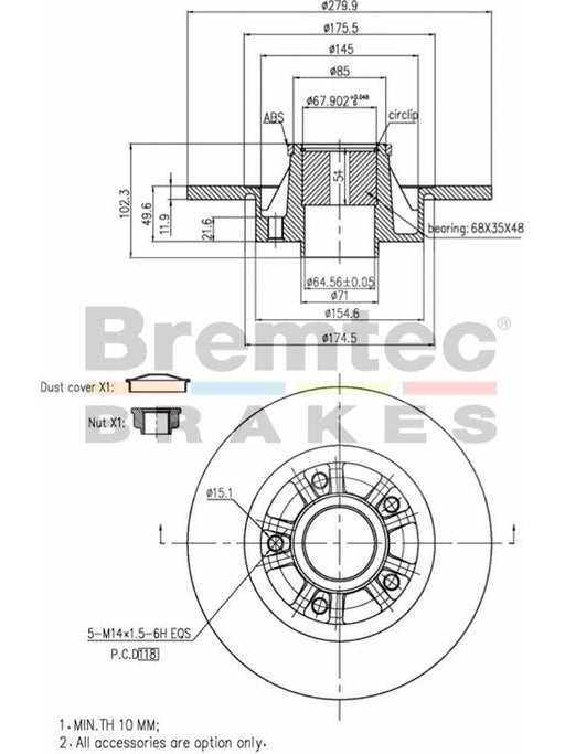 Bremtec Euro-Line Disc Brake Rotor (Single) 279.9mm BDR17640EL Discs Bremtec - Micks Gone Bush