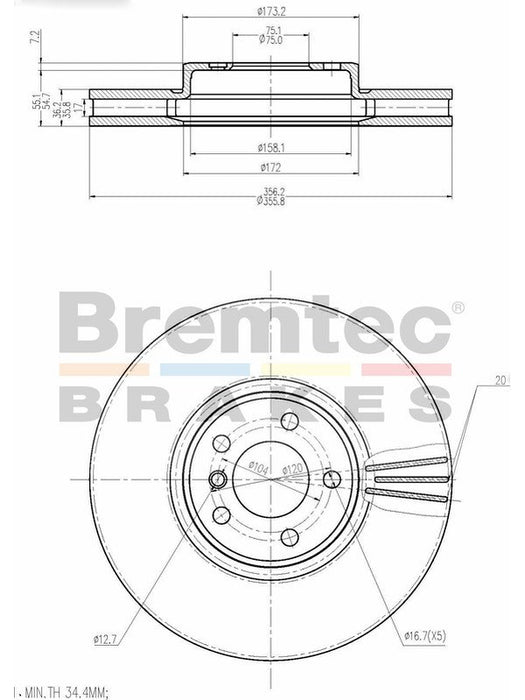 Bremtec Euro-Line Disc Brake Rotor (Single) 356.00mm BDR17650EL Discs Bremtec - Micks Gone Bush