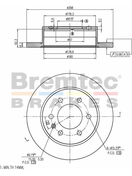 Bremtec Euro-Line Disc Brake Rotor (Pair) 298mm BDR17720EL Discs Bremtec - Micks Gone Bush