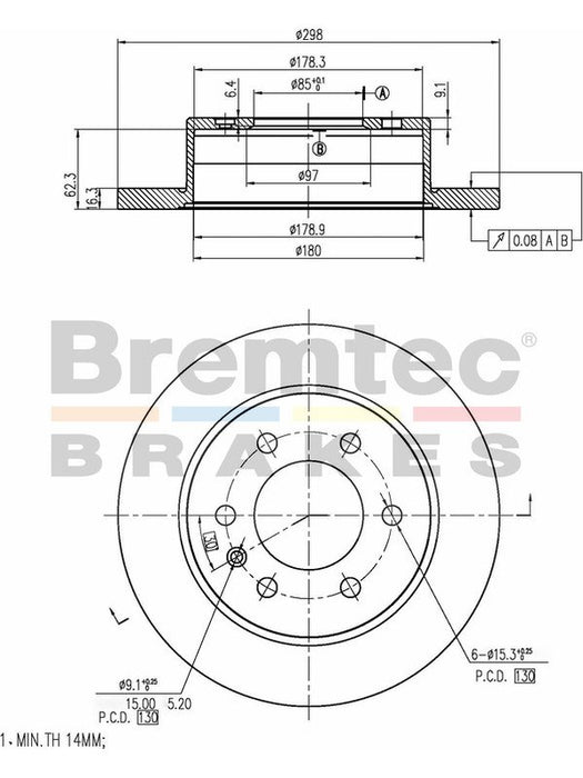 Bremtec Euro-Line Disc Brake Rotor (Pair) 298mm BDR17720EL Discs Bremtec - Micks Gone Bush