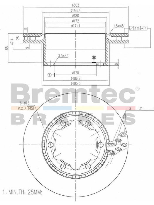 Bremtec Euro-Line Disc Brake Rotor (Single) 303mm BDR17730EL Discs Bremtec - Micks Gone Bush